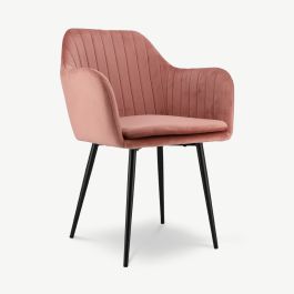Brando Ribbed Dining Armchair, Pink Velvet