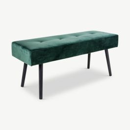 Skyler Dining Bench, Dark Green Velvet & Black